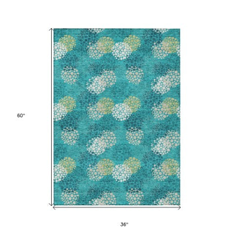 Homeroots 3' Beige Green And Ivory Polka Dot Washable Area Rug - Perfect For Indoor Or Outdoor Spaces! 3' X 5' Polyester 594232