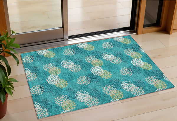 Homeroots 3' Beige Green And Ivory Polka Dot Washable Area Rug - Perfect For Indoor Or Outdoor Spaces! 3' X 5' Polyester 594232