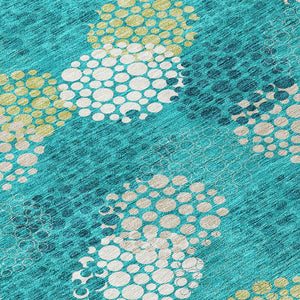 Homeroots 3' Beige Green And Ivory Polka Dot Washable Area Rug - Perfect For Indoor Or Outdoor Spaces! 3' X 5' Polyester 594232