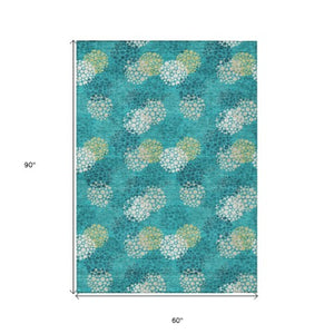 Homeroots 3' Beige Green And Ivory Polka Dot Washable Area Rug - Perfect For Indoor Or Outdoor Spaces! 5' X 8' Polyester 594233