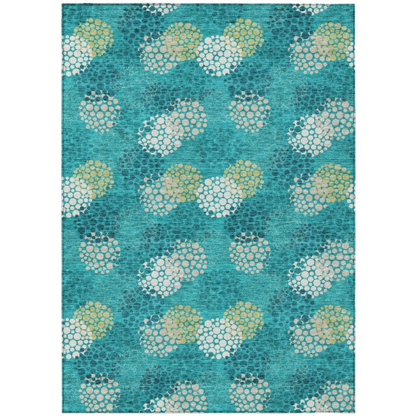 HomeRoots 5' Emerald Gray and Ivory Polka Dot Area Rug - Stylish, Washable Design for Indoor and Outdoor Use 5' X 8' 594233