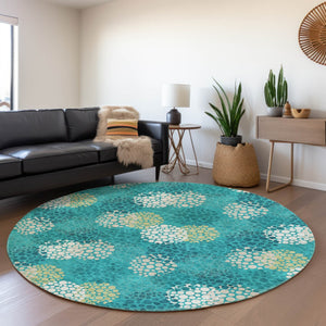 Homeroots 3' Beige Green And Ivory Polka Dot Washable Area Rug - Perfect For Indoor Or Outdoor Spaces! 8' Round Polyester 594234