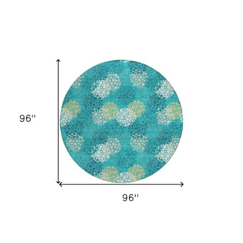 Homeroots 3' Beige Green And Ivory Polka Dot Washable Area Rug - Perfect For Indoor Or Outdoor Spaces! 8' Round Polyester 594234