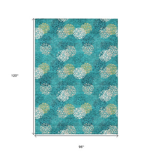 HomeRoots 5' Emerald Gray and Ivory Polka Dot Area Rug - Stylish, Washable Design for Indoor and Outdoor Use 8' X 10' 594235