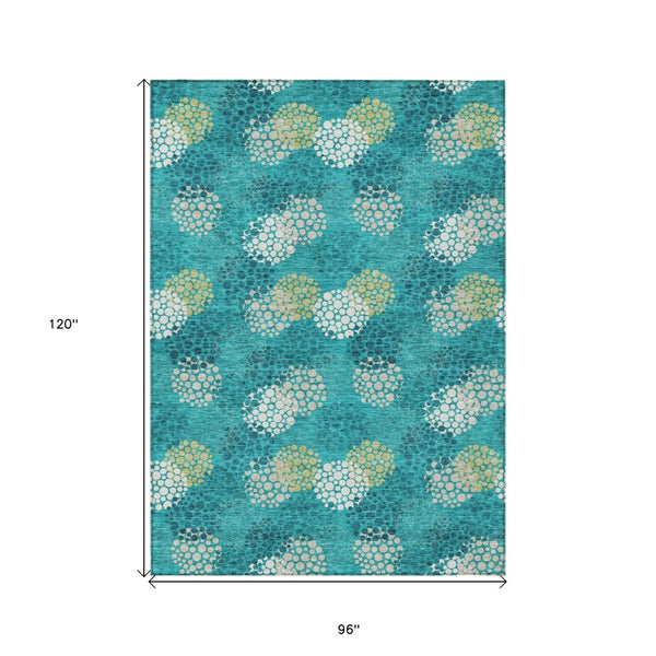 HomeRoots 5' Emerald Gray and Ivory Polka Dot Area Rug - Stylish, Washable Design for Indoor and Outdoor Use 8' X 10' 594235