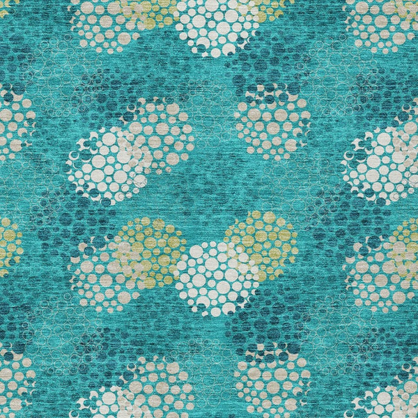 HomeRoots 5' Emerald Gray and Ivory Polka Dot Area Rug - Stylish, Washable Design for Indoor and Outdoor Use 8' X 10' 594235