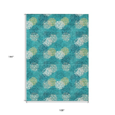 Homeroots 3' Beige Green And Ivory Polka Dot Washable Area Rug - Perfect For Indoor Or Outdoor Spaces! 9' X 12' Polyester 594236