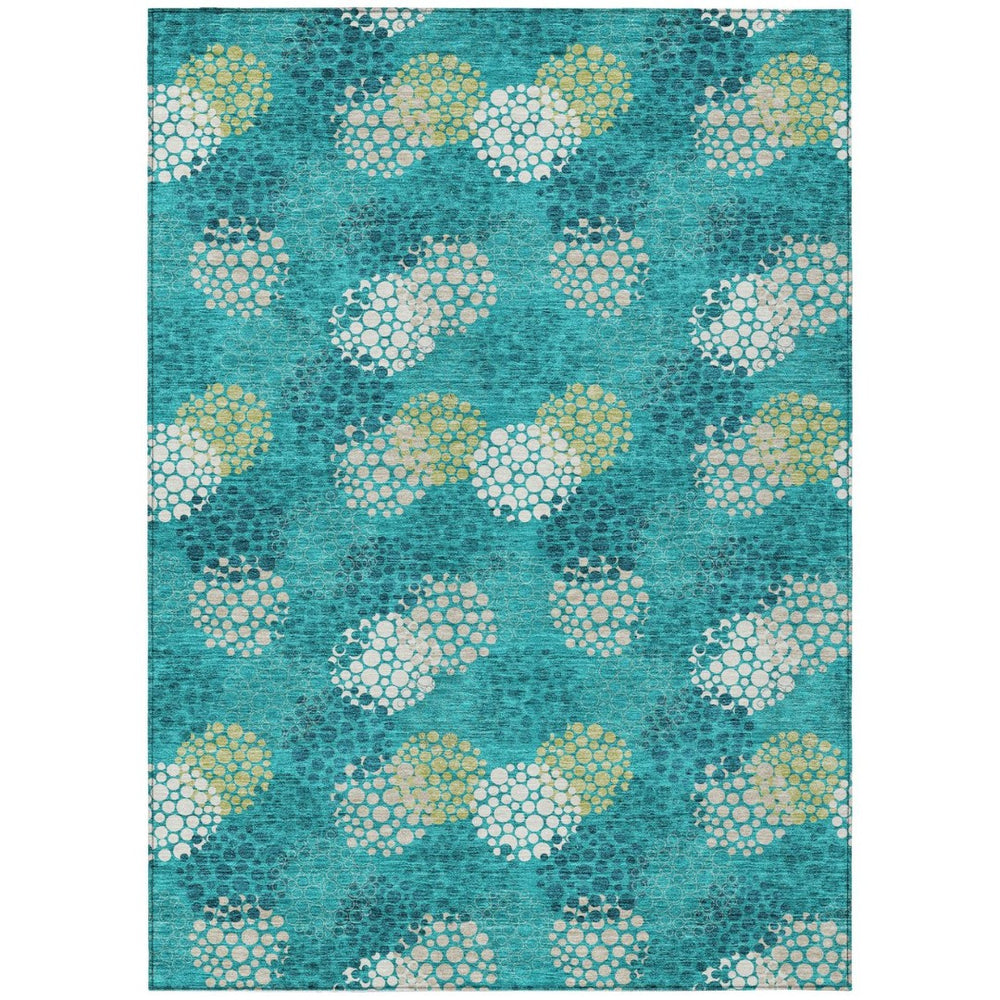 HomeRoots 5' Emerald Gray and Ivory Polka Dot Area Rug - Stylish, Washable Design for Indoor and Outdoor Use 10' X 14' 594237