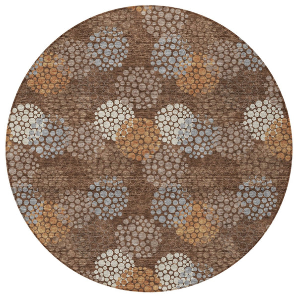 Homeroots 3' Beige Green And Ivory Polka Dot Washable Area Rug - Perfect For Indoor Or Outdoor Spaces! 8' Round Polyester 594240