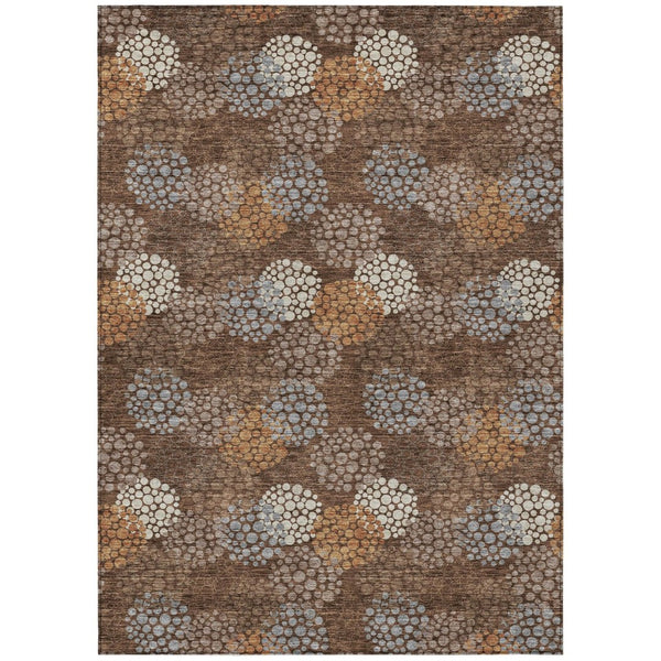 HomeRoots 9' Durable Washable Indoor Outdoor Area Rug with Classic Brown, Gray, and Ivory Polka Dot Design 9' X 12' 594242