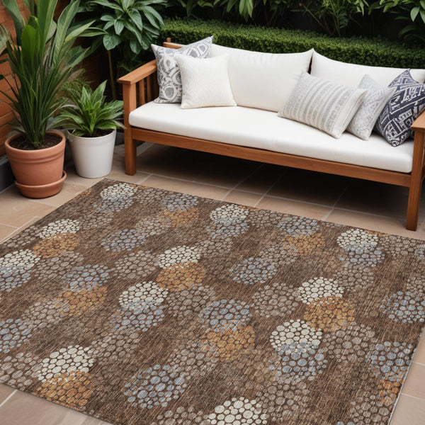 Homeroots 3' Beige Green And Ivory Polka Dot Washable Area Rug - Perfect For Indoor Or Outdoor Spaces! 10' X 14' Polyester 594243
