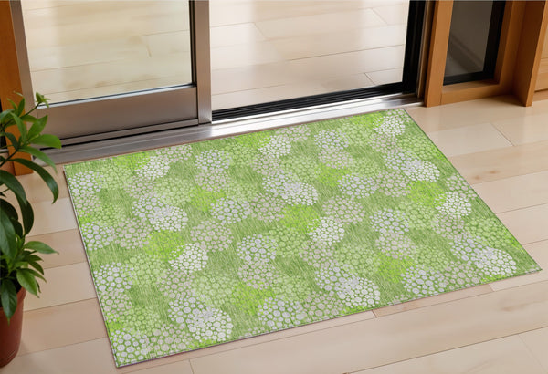 Homeroots 3' Beige Green And Ivory Polka Dot Washable Area Rug - Perfect For Indoor Or Outdoor Spaces! 3' X 5' Polyester 594244