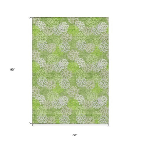 Homeroots 3' Beige Green And Ivory Polka Dot Washable Area Rug - Perfect For Indoor Or Outdoor Spaces! 5' X 8' Polyester 594245