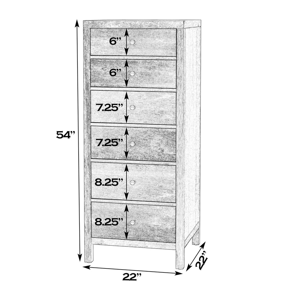 Butler Specialty Butler Nora 22" Rectangular 6-Drawer Lingerie Chest – Compact Vertical Storage with Soft-Close Drawers and Durable Finish Walnut 5942489