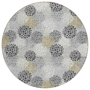 HomeRoots 5' Gray Silver and Ivory Polka Dot Indoor Outdoor Area Rug - Stylish, Washable, and Durable Design 8' Round 594252