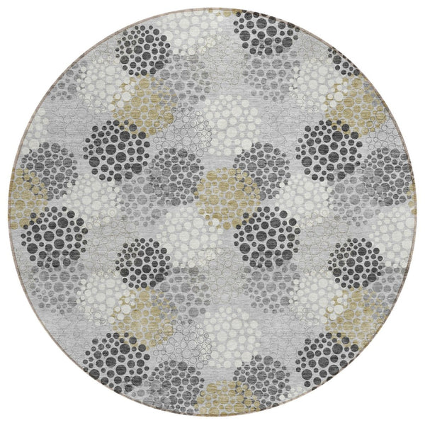 HomeRoots 5' Gray Silver and Ivory Polka Dot Indoor Outdoor Area Rug - Stylish, Washable, and Durable Design 8' Round 594252