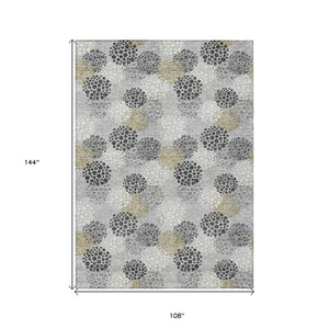 HomeRoots 9' Gray Silver and Ivory Polka Dot Washable Area Rug for Indoor and Outdoor Spaces - Durable Charm 9' X 12' 594254