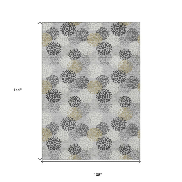 HomeRoots 9' Gray Silver and Ivory Polka Dot Washable Area Rug for Indoor and Outdoor Spaces - Durable Charm 9' X 12' 594254