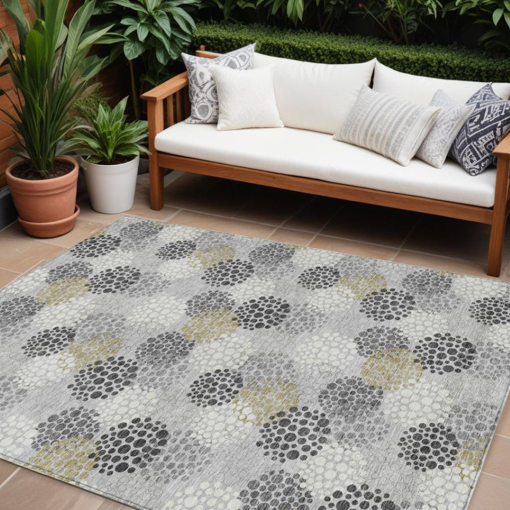 HomeRoots 9' Gray Silver and Ivory Polka Dot Washable Area Rug for Indoor and Outdoor Spaces - Durable Charm 9' X 12' 594254