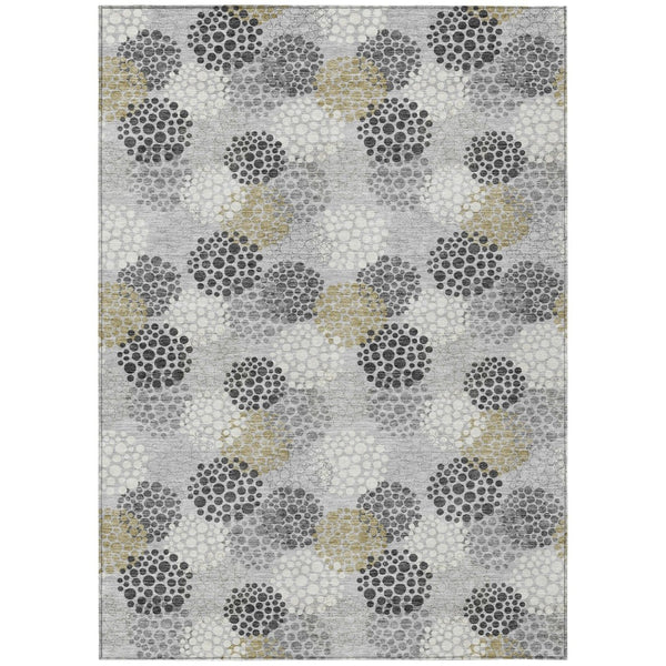 HomeRoots 5' Gray Silver and Ivory Polka Dot Indoor Outdoor Area Rug - Stylish, Washable, and Durable Design 10' X 14' 594255