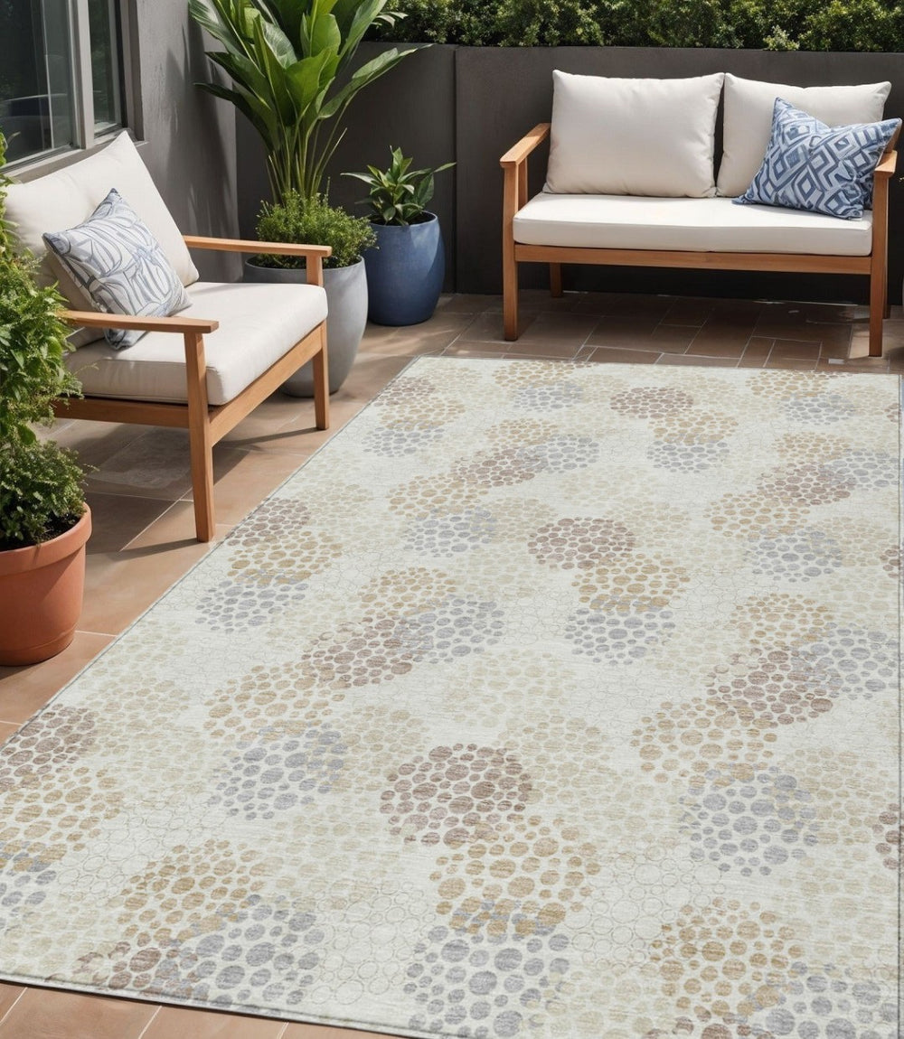 HomeRoots 5' Polka Dot Indoor Outdoor Area Rug in Ivory, Brown & Gray - Durable, Washable, Non-Slip Design 5' X 8' 594257