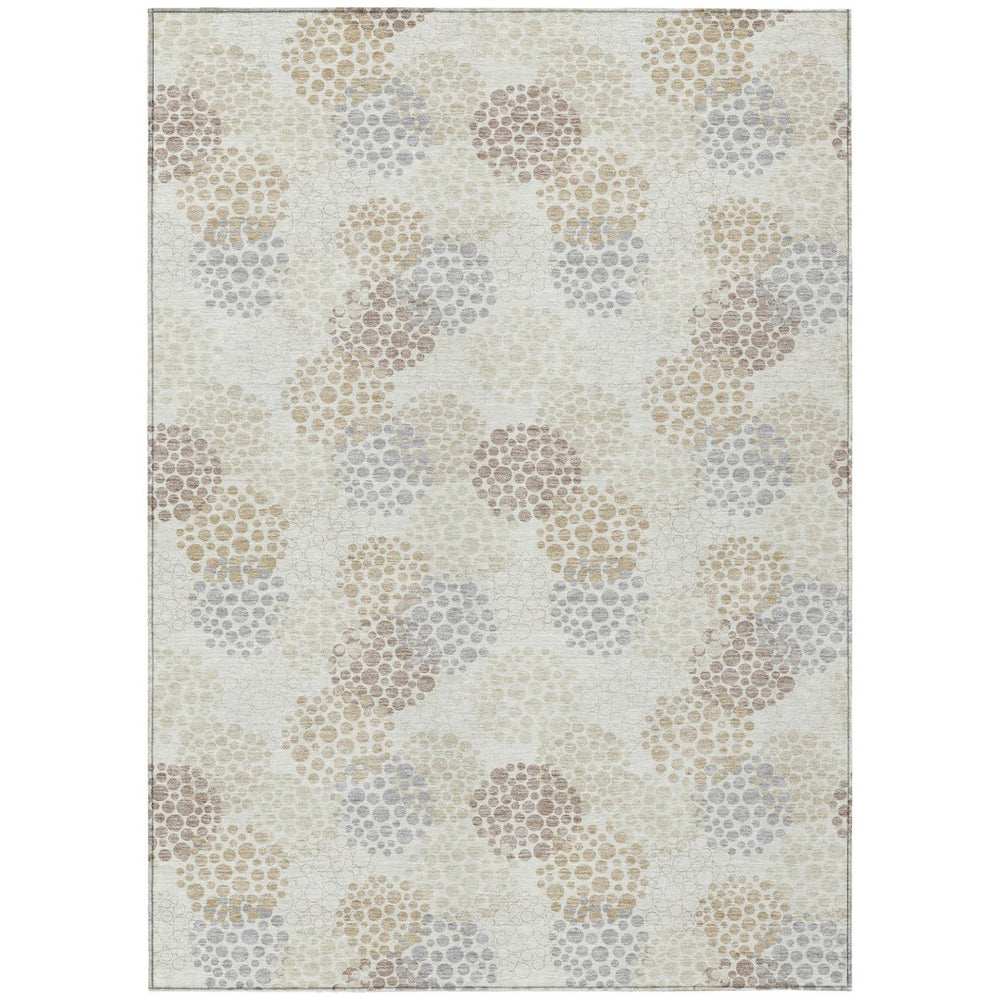 HomeRoots 5' Polka Dot Indoor Outdoor Area Rug in Ivory, Brown & Gray - Durable, Washable, Non-Slip Design 5' X 8' 594257