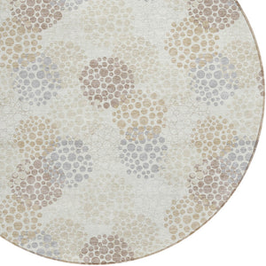 Homeroots 3' Beige Green And Ivory Polka Dot Washable Area Rug - Perfect For Indoor Or Outdoor Spaces! 8' Round Polyester 594258