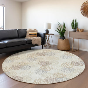 Homeroots 3' Beige Green And Ivory Polka Dot Washable Area Rug - Perfect For Indoor Or Outdoor Spaces! 8' Round Polyester 594258