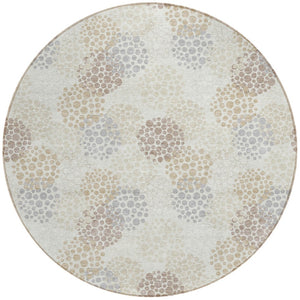 Homeroots 3' Beige Green And Ivory Polka Dot Washable Area Rug - Perfect For Indoor Or Outdoor Spaces! 8' Round Polyester 594258
