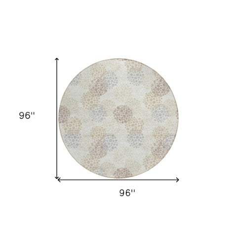 Homeroots 3' Beige Green And Ivory Polka Dot Washable Area Rug - Perfect For Indoor Or Outdoor Spaces! 8' Round Polyester 594258