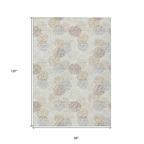 Homeroots 3' Beige Green And Ivory Polka Dot Washable Area Rug - Perfect For Indoor Or Outdoor Spaces! 8' X 10' Polyester 594259