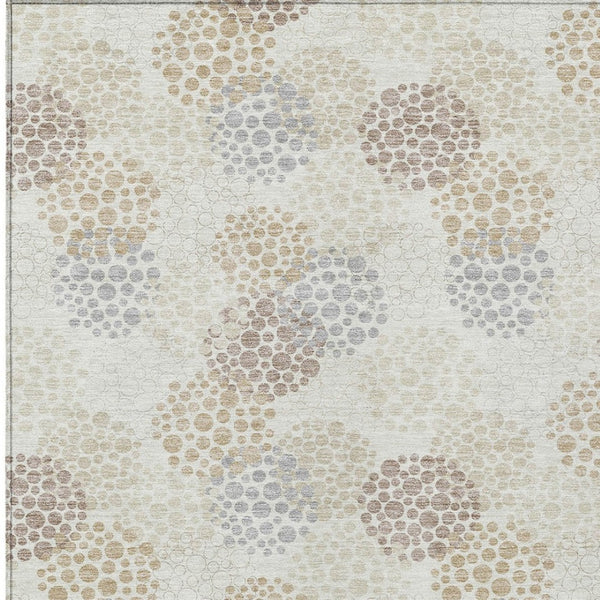 Homeroots 3' Beige Green And Ivory Polka Dot Washable Area Rug - Perfect For Indoor Or Outdoor Spaces! 8' X 10' Polyester 594259