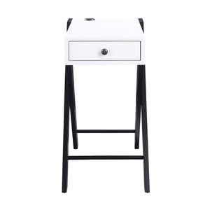 English Elm Accent table with USB power dock, wood top and X-frame legs, pullout drawer for tidy storage and display pieces White+Black B016P311134