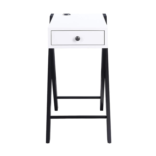 English Elm Accent table with USB power dock, wood top and X-frame legs, pullout drawer for tidy storage and display pieces White+Black B016P311134