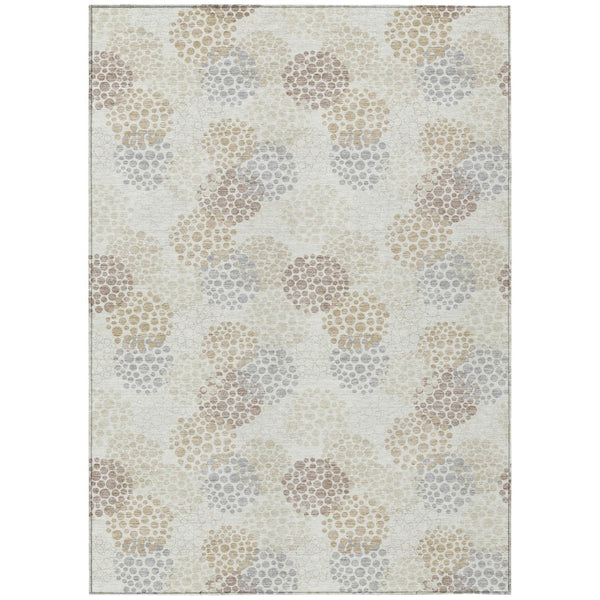 HomeRoots 9' Stylish Washable Indoor Outdoor Area Rug with Ivory, Brown, and Gray Polka Dots for Versatile Decor 9' X 12' 594260