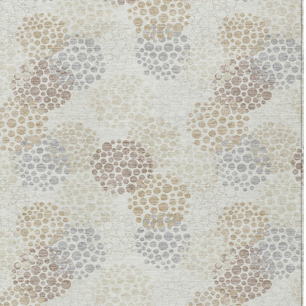 Homeroots 3' Beige Green And Ivory Polka Dot Washable Area Rug - Perfect For Indoor Or Outdoor Spaces! 9' X 12' Polyester 594260