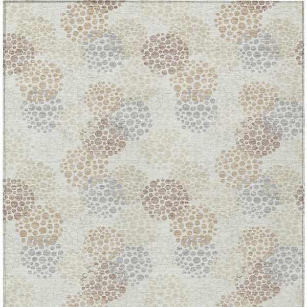 Homeroots 3' Beige Green And Ivory Polka Dot Washable Area Rug - Perfect For Indoor Or Outdoor Spaces! 10' X 14' Polyester 594261