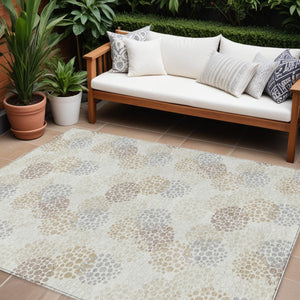 Homeroots 3' Beige Green And Ivory Polka Dot Washable Area Rug - Perfect For Indoor Or Outdoor Spaces! 10' X 14' Polyester 594261