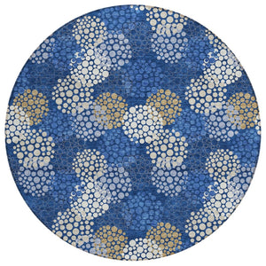 HomeRoots 5' Stylish Navy Blue, Brown, and Ivory Polka Dot Washable Area Rug for Indoor and Outdoor Spaces 8' Round 594264