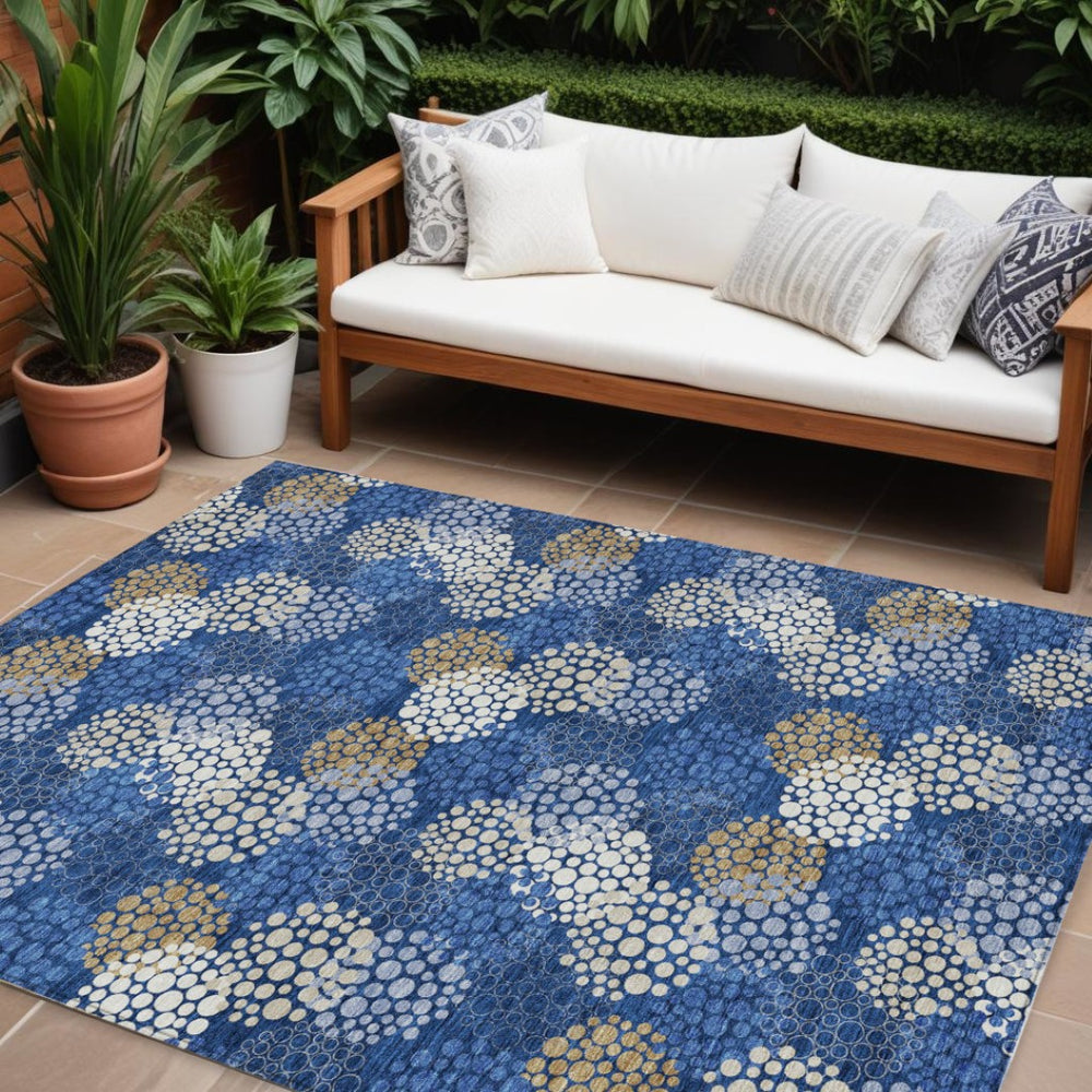 HomeRoots 9' Stylish Polka Dot Area Rug in Navy Blue, Brown & Ivory - Durable, Washable for Indoors & Outdoors! 9' X 12' 594266