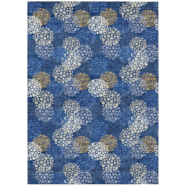 HomeRoots 9' Stylish Polka Dot Area Rug in Navy Blue, Brown & Ivory - Durable, Washable for Indoors & Outdoors! 9' X 12' 594266