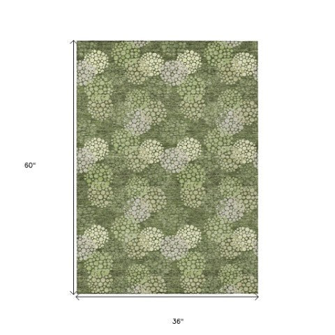 Homeroots 3' Beige Green And Ivory Polka Dot Washable Area Rug - Perfect For Indoor Or Outdoor Spaces! 3' X 5' Polyester 594268