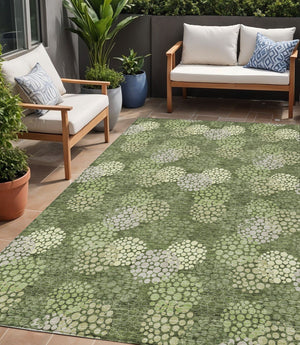 Homeroots 3' Beige Green And Ivory Polka Dot Washable Area Rug - Perfect For Indoor Or Outdoor Spaces! 5' X 8' Polyester 594269