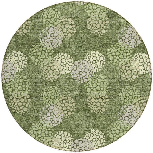 Homeroots 3' Beige Green And Ivory Polka Dot Washable Area Rug - Perfect For Indoor Or Outdoor Spaces! 8' Round Polyester 594270