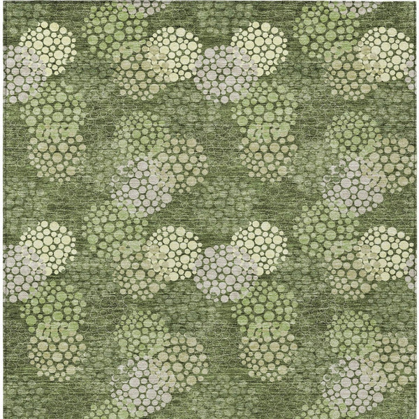 Homeroots 3' Beige Green And Ivory Polka Dot Washable Area Rug - Perfect For Indoor Or Outdoor Spaces! 9' X 12' Polyester 594272