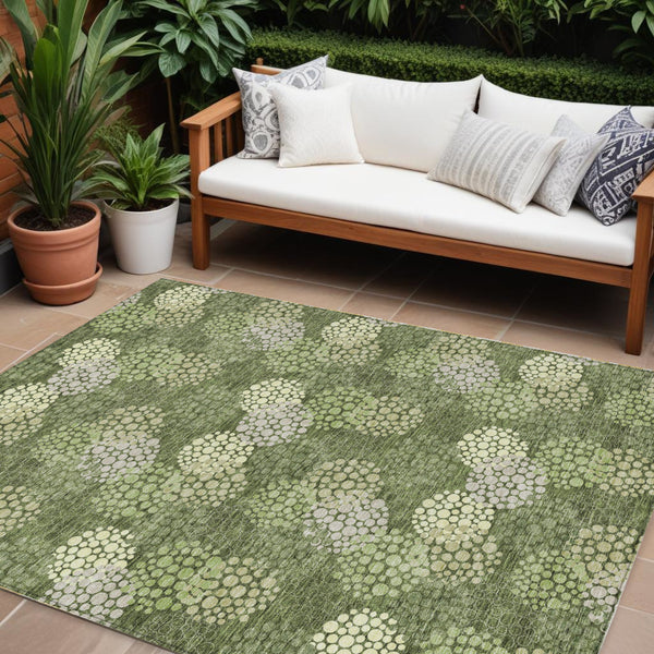 Homeroots 3' Beige Green And Ivory Polka Dot Washable Area Rug - Perfect For Indoor Or Outdoor Spaces! 9' X 12' Polyester 594272