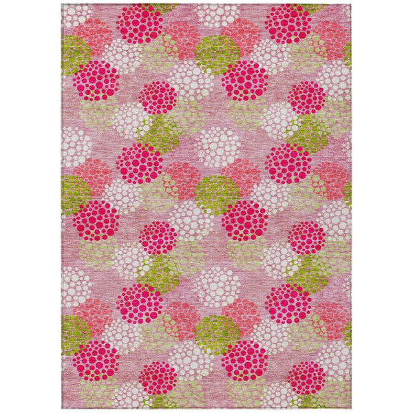 HomeRoots 5' Playful Pink Green Ivory Polka Dot Washable Area Rug - Durable, Non-Slip Design for Indoor Outdoor Use 5' X 8' 594275