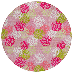 HomeRoots 5' Playful Pink Green Ivory Polka Dot Washable Area Rug - Durable, Non-Slip Design for Indoor Outdoor Use 8' Round 594276