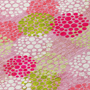 HomeRoots 5' Playful Pink Green Ivory Polka Dot Washable Area Rug - Durable, Non-Slip Design for Indoor Outdoor Use 8' Round 594276