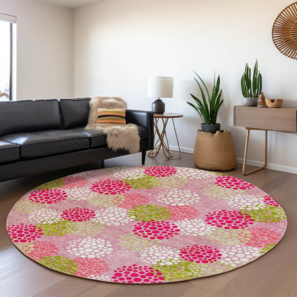 Homeroots 3' Beige Green And Ivory Polka Dot Washable Area Rug - Perfect For Indoor Or Outdoor Spaces! 8' Round Polyester 594276